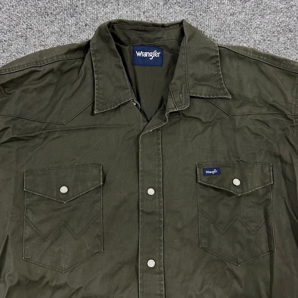 Wrangler Western Shirt Mens Size 2XT Olive Green Pearl Snap Long Sleeve Tall Fit